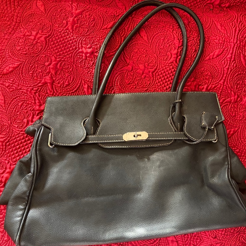 Pleather satchel with nylon lining and baseball top stitching